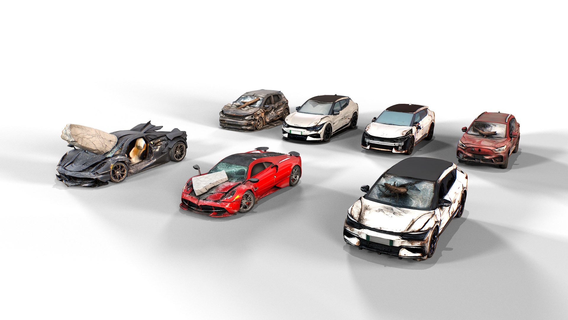 3D Model Damaged Cars Pack - Wrecked - Crashed Cars Collection ...