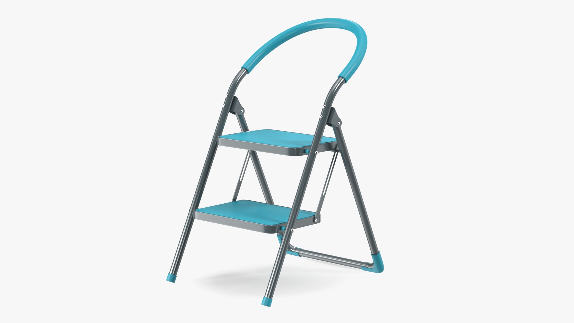 Grey Folding Step Stool with 2 Turquoise Blue Steps 3D model preview