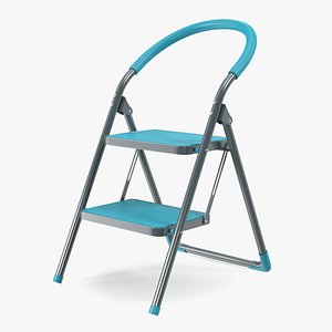 Grey Folding Step Stool with 2 Turquoise Blue Steps 3D