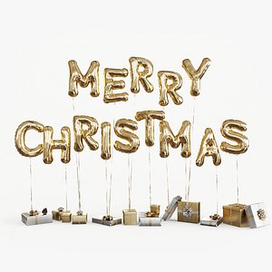 Gifts with balloons for christmas 3D model