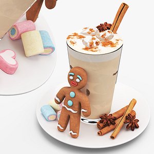3D Iced Cinnamon Latte with Gingerbread Cookie