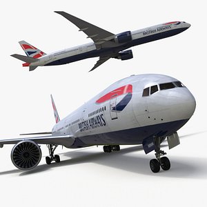 3D Boeing 777 British Airways Rigged