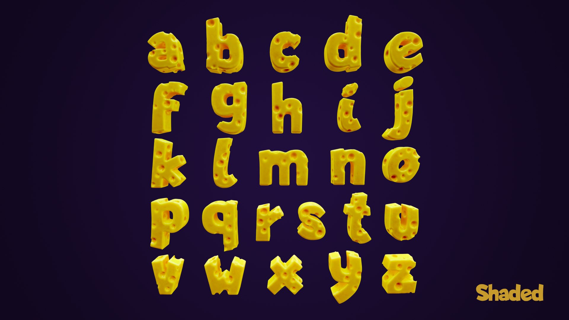 Cheese Alphabet lower-case 3D model https://p.turbosquid.com/ts-thumb/tV/FTfPGI/Zc/lowercaserectshadeddark.01/png/1689957356/1920x1080/fit_q87/787024e522649c9ff948cfdb4a9fba1b76da9209/lowercaserectshadeddark.01.jpg