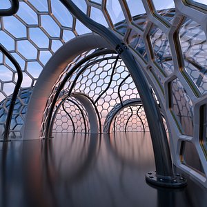Sci-Fi Glass hexagon Dome complex 1