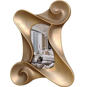 Modern designer wall mirror in golden sculptural frame Art Deco 3D model 3D model