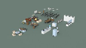 Low Poly Office Interior Set