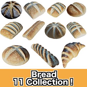 3D Bread 11 Collection - 3D Model FBX OBJ - food bakery