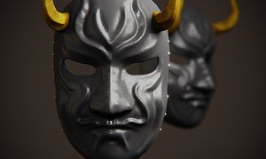 Grey Samurai Kabuto Mask 3D