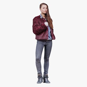 3D model Woman in Fluffy Red Coat Bandage Remastered