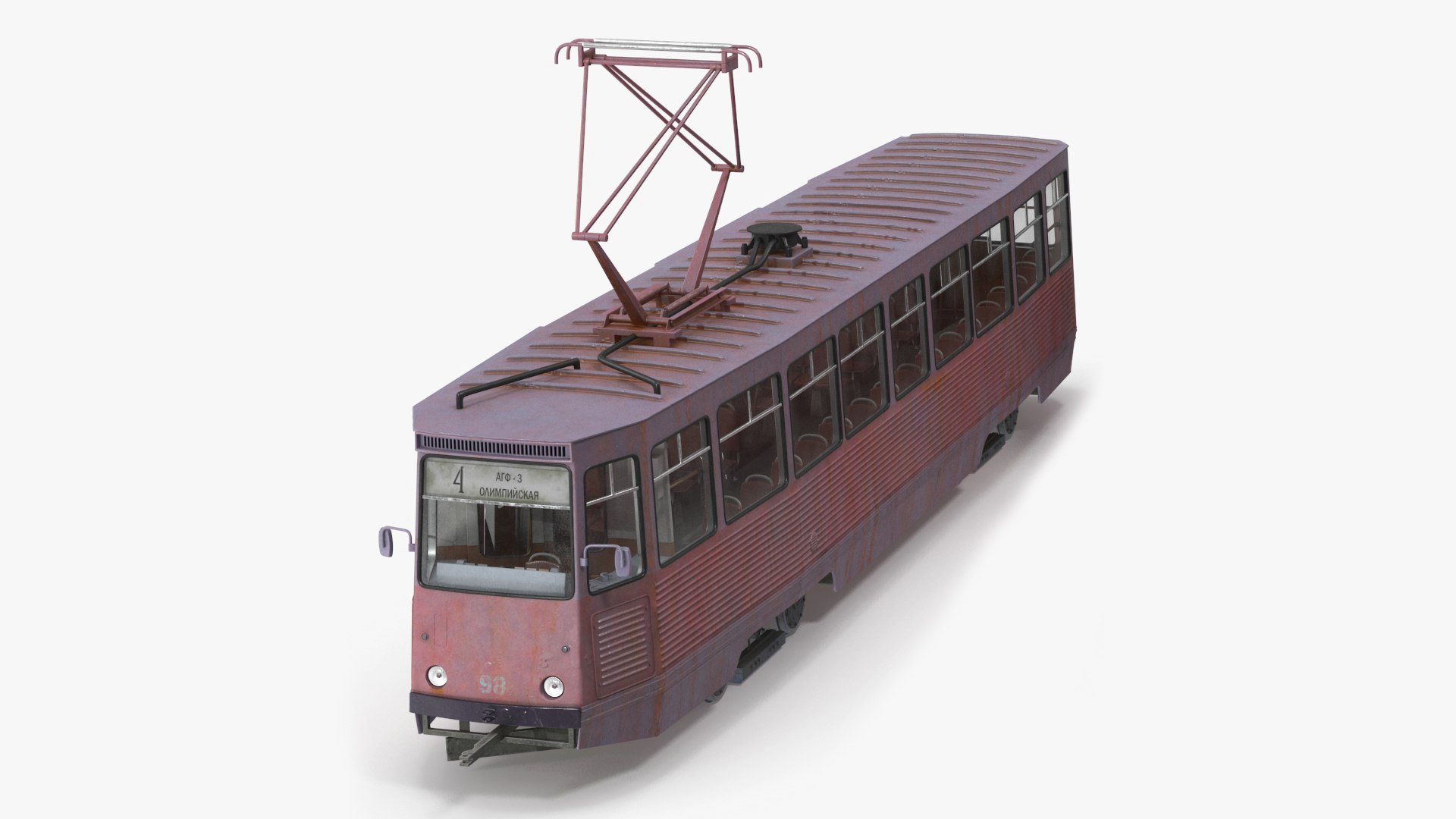 Retro Tram KTM-5 Old Rigged for Cinema 4D 3D model preview