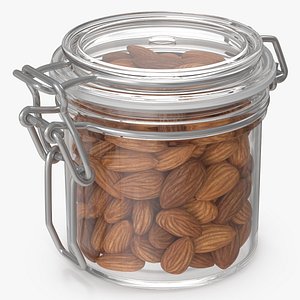 3D almond nuts glass jar