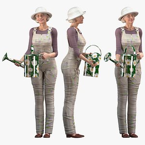3D elderly woman farmer rigged