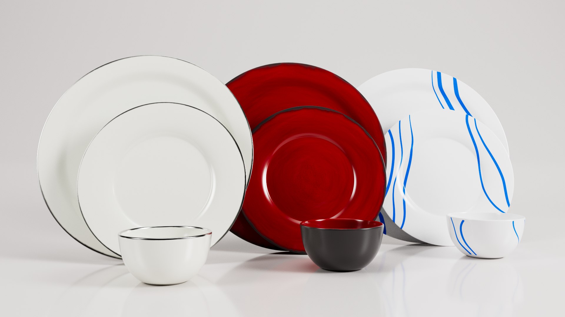 Three Style Dinnerware Set Plates And Bowl Model TurboSquid 2011014