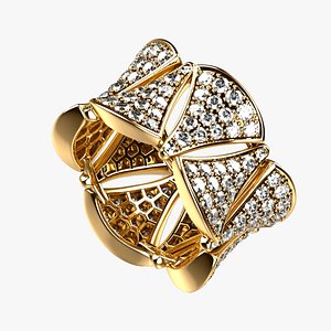 High Jewelry Luxury Heavy Gold Ring 3D model
