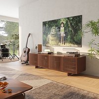 Music Lover Living Room with Mid-century Fluted Wood TV Cabinet 3D Scene