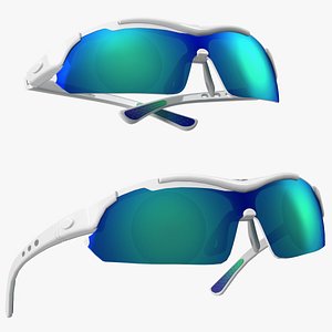 Pair of White Cycling Sunglasses with Blue Gradient Lenses model