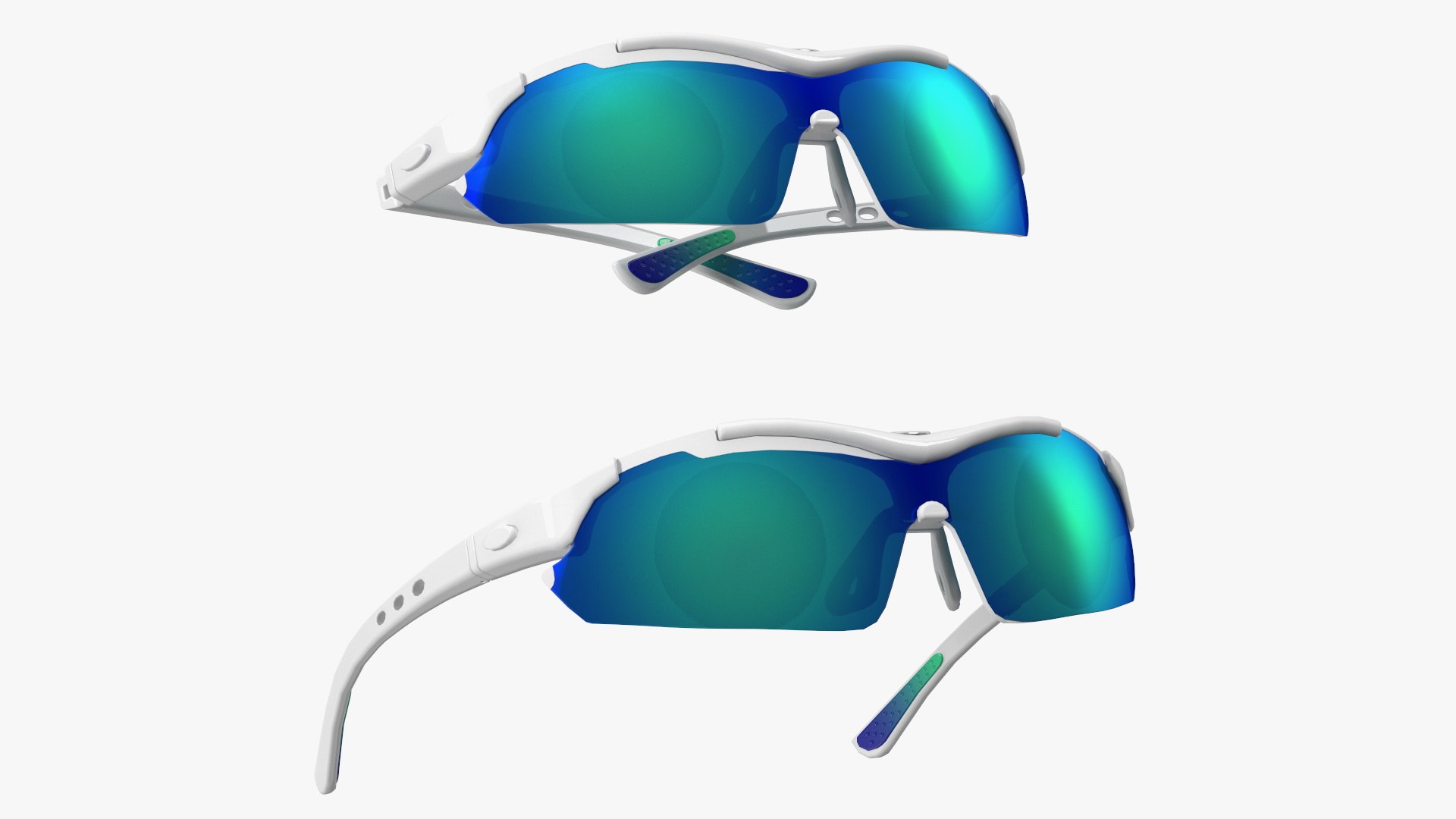 Pair of White Cycling Sunglasses with Blue Gradient Lenses 3D model preview