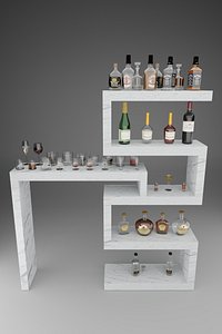 3D whiskey bottles glasses wine