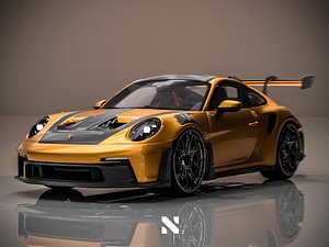 3D Porsche GT3RS 2024 Orange - Rigged model
