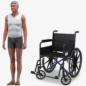 3D Rigged Old Man with Wheelchair Collection for Modo