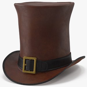 3D Leather Top Hat Brown with Buckle v 2