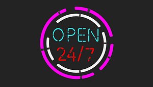 3D open 24 7 neon sign 3D model model