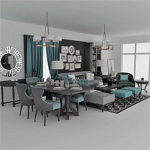 3D Living and Dining Room Set
