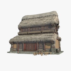3D model Ancient Asian Architecture Thatched Cottage Tavern