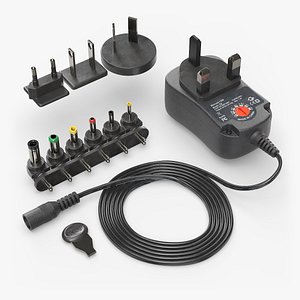 KEY Universal AC DC Adapter with Plugs 3D model
