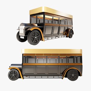 3D Vintage Bus 3D Model Low Poly  UV  And Material