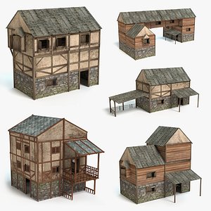 3d model set medieval houses