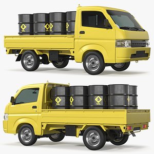Utility Flatbed Truck with Oil Drums Yellow