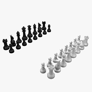 Chess Pieces Full Set Black and White 3D