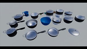 3D Multiple Cooking Pots And Kitchen Ware model