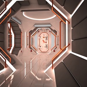 futuristic corridor interior scene 3d model