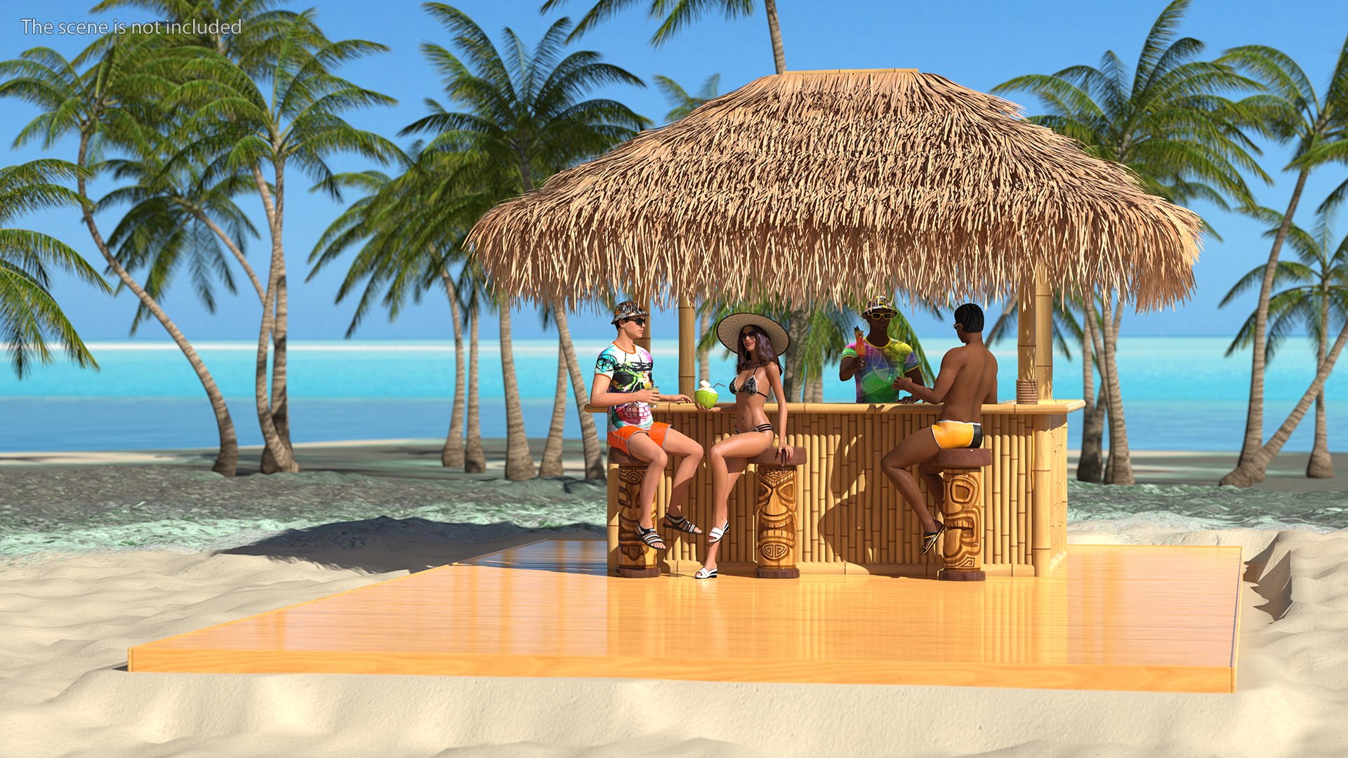 Barman and People at Tiki Bar Rigged for Maya 3D model preview