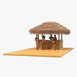 3D Barman and People at Tiki Bar Rigged for Maya model