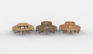 3D model wooden bench set 3D model