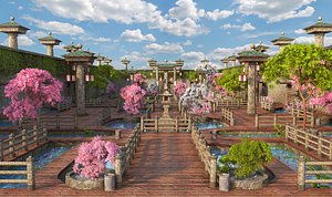 japan japanese garden 3D