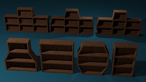 3D Seven Wooden Bookshelves model