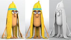 Banana cartoon character 3d model and 3dPrint 3D
