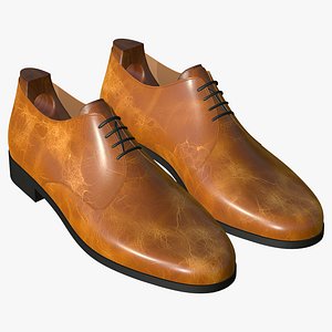 Yellow Leather Lace Up Shoes 3D model