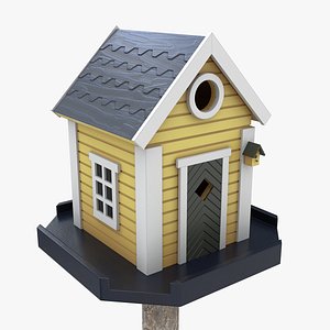 Outdoor Garden Birdhouse on Pillar 3D model