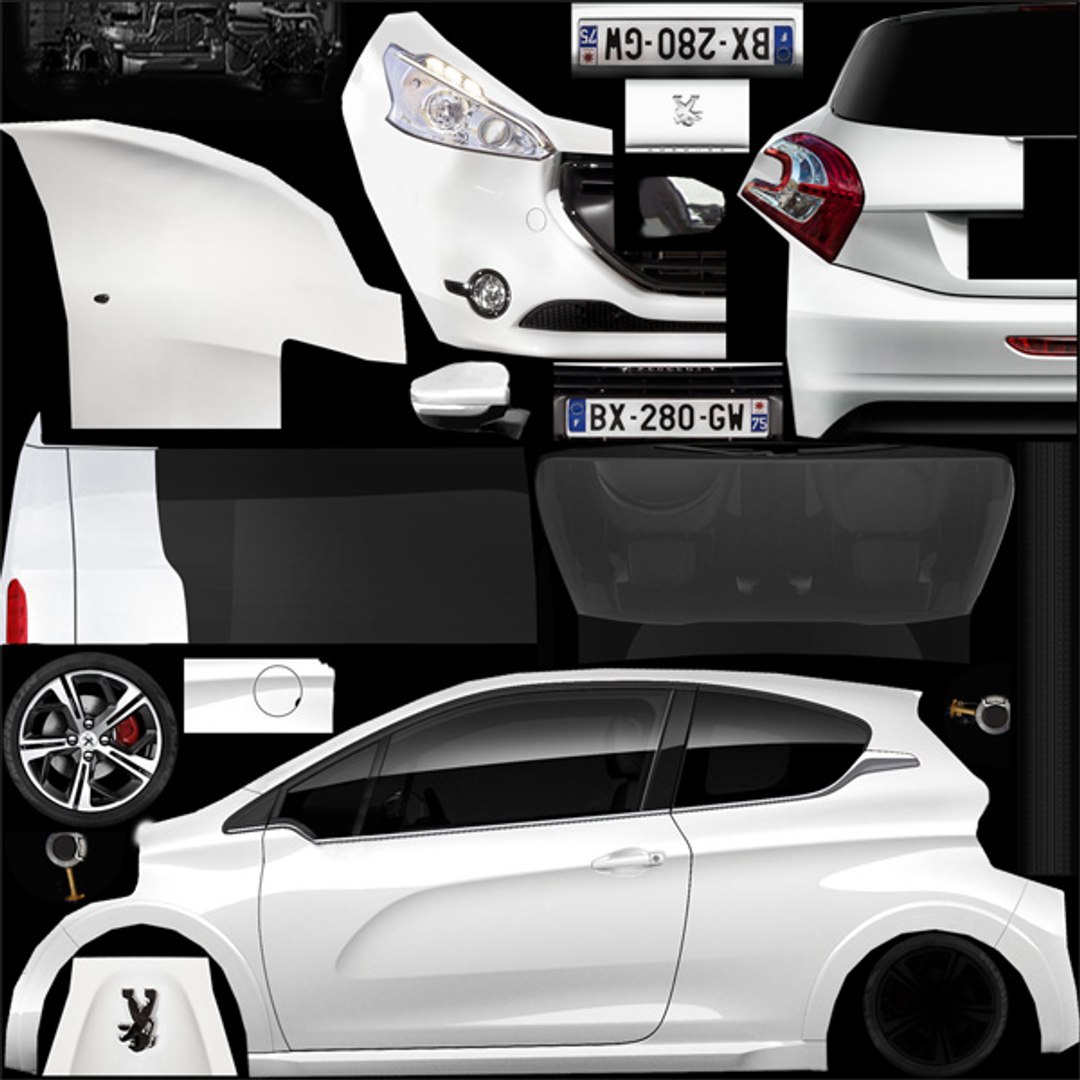 Peugeot 208 R2 Plain Body Version including 4 spare wheels 2013 White IXO  MDCS021 - Miniatures Autos Motos