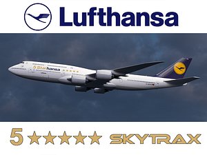 Boeing 747-8 of Lufthansa airlines with "5 Star Hansa" titles. 3D model