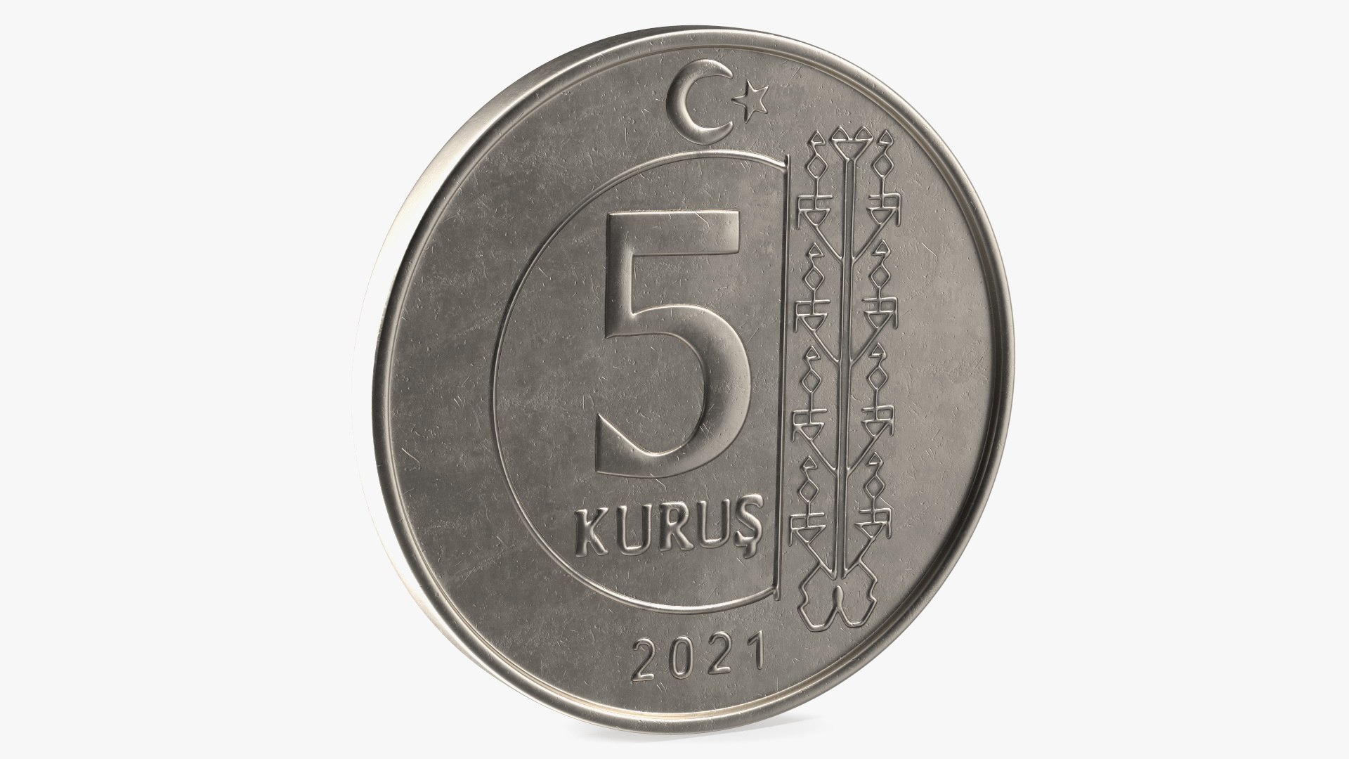 5 Turkey Kurus Coin 3D model preview