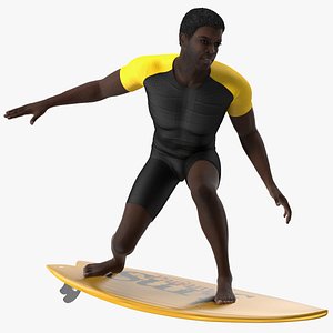 3D Black Man On Surfboard