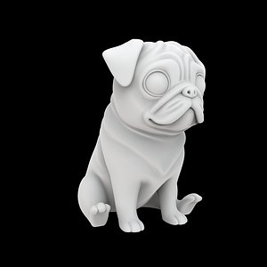 Cute Sitting Pug Figurine 3D Print Model 3D model