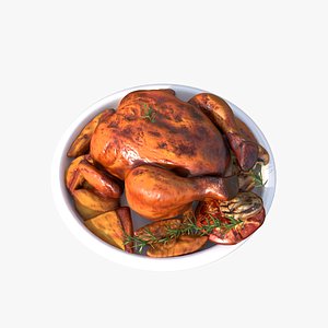 3D Grilled  Roasted Whole Chicken Low-poly model