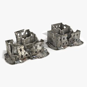 ruined building world war 3d model